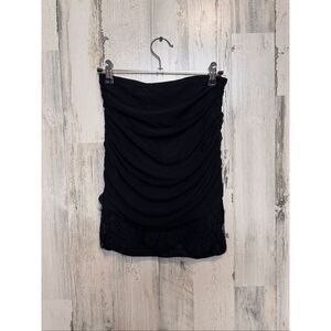 Windsor Privy Black Ruched Lace Mini Skirt | Bodycon Dressy Club Skirt Size Medi